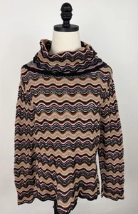 Vintage 90s Crochet Sweater Womens Large Cowl Neck Wiggle Stripe Hippie Grunge - Picture 1 of 12