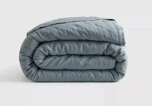 Quince King/California King Mist Blue European Linen Dream Quilt - Picture 1 of 3