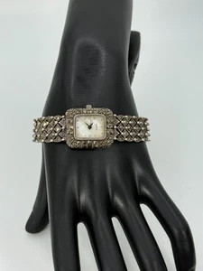 Orologio Vintage Argento Sterling Quarzo Marcasites Ha Bisogno Di Batteria Non Testato Stile Deco - Foto 1 di 10