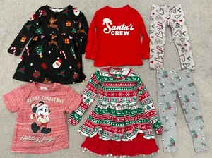 6-teiliges Weihnachtskleidungspaket Mädchen Kleinkind Größe 3/3T Urlaub Kleid Shirt Hose - Bild 1 von 6