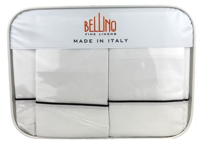 Bellino QUEEN Black White Sheet Set 100% Cotton Percale Italy - Image 1 of 4