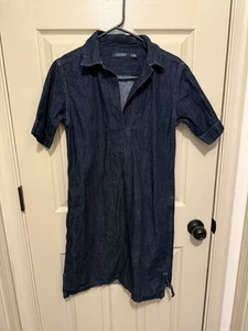 Lauren Ralph Lauren Women's Dress Petite Small Indigo Denim Cotton Collard Tunic - Picture 1 of 6
