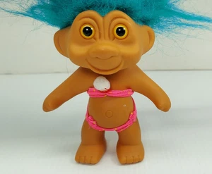 Muñeca Troll 1991 Vintage Pelo Turquesa Azul Rosa Bikini Figura Juguete TNT - Imagen 1 de 9