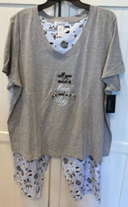 NWT Rene Rolf womans 2 pc Sleepwear DOGS Love of Dog sz 2X colorful V neck - Picture 1 of 5