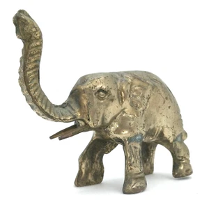 Vintage Small Brass Elephant Figurine Trunk Up Tusks - Picture 1 of 9