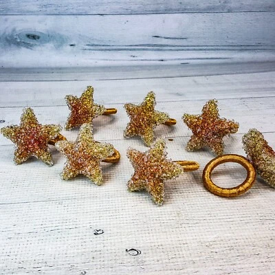 Juego de servilletas vintage de estrellas de mar estrella oro 7 piezas cristal azúcar cuentas playa océano Foto 1 de 4
