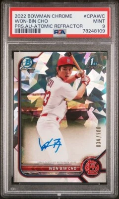2022 Bowman Chrome Prospect Auto Atomic Refractor #CPA-WC Won-Bin Cho /100 PSA 9 - Image 1 of 3