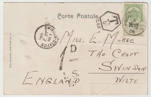1906 BELGIUM PPC & STAMP HEXAGONAL T/5 C68 TAXE (RLWY PMK) & SWINDON STATION - Picture 1 of 2