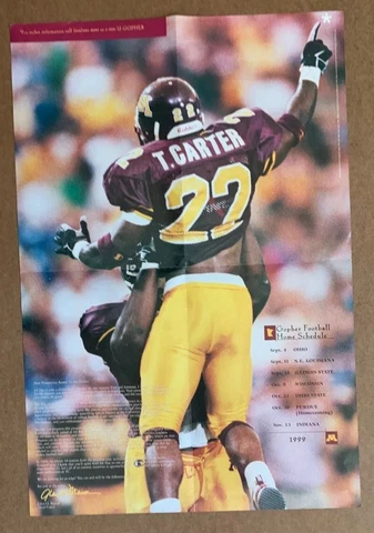 1999 Minnesota Gophers Football Schedule Poster Tyrone Carter  - Season Ticket Cover
