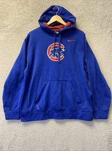 Chicago Cubs Hoodie Mens XL Blue Nike Center Sweatshirt Thermafit /119-14 - Picture 1 of 7