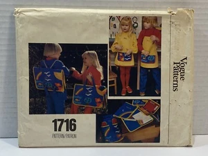 Vintage Vogue Patterns #1716 Kids School Backpack, Accessories Transfers Uncut - Picture 1 of 6