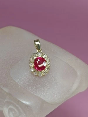 Pendentif Ancien Rubis 1.20cts Entourage Diamant Taille Rose - Photo 1/4