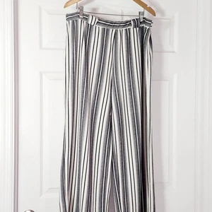 HOT KISS 3X Blue White Stripe Wide Leg Pants Tie Belt Stretchy Pull-On Slacks - Picture 1 of 8