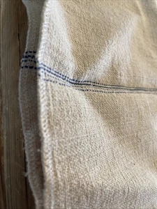 Antique Repaired French Grain Sack Sewn Bag Beautiful 19 X 16 Indigo Stripes - Picture 1 of 16