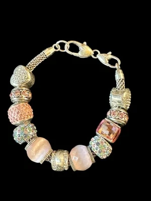 Auténtica pulsera de malla Brighton Beverly Glam con 11 dijes rosa/plateado Foto 1 de 4