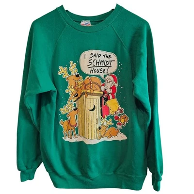Suéter de Natal Vintage Feminino Grande Verde Engraçado Papai Noel Rena Pulôver Anos 80 - Imagem 1 de 4