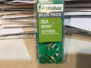 Pack of 25 Littelfuse  Mini Fuse 30A 30 Amps Green MINI LittleFuse - Picture 1 of 2