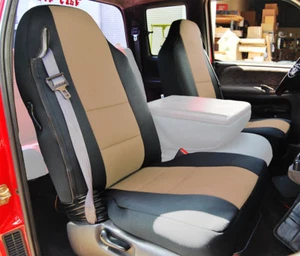 DODGE RAM 1500 2500 3500 1998-2002 BLACK/BEIGE VINYL CUSTOM FRONT SEAT COVERS - Picture 1 of 6