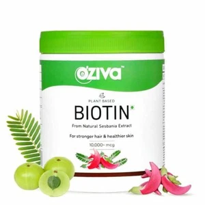 Biotine à base de plantes OZiva 10 000+ mcg avec Sesbania Agati, pousse en bambou, Amla120 g - Photo 1/10