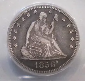 1856 O SEATED LIBERTY QUARTER! GRADED VF35 DETAILS BY ANACS! LOOKS XF! - Picture 1 of 5