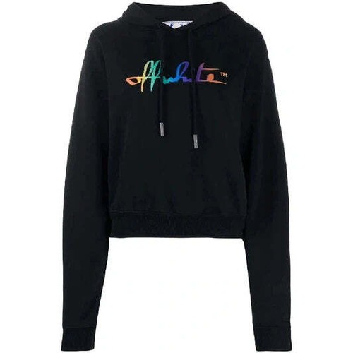 OFF WHITE Felpa con cappuccio crop logo arcobaleno bianco sporco