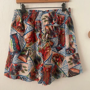 BODE NY Seersucker Postal Tropical Vacaciones Floral Pantalones Cortos Talla L/XL $430 NUEVO - Imagen 1 de 10