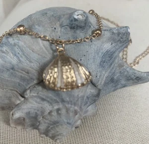 Beautiful Large Gold Dipped Nautilus Sea Shell Pendant Goldtone Necklace - Picture 1 of 4