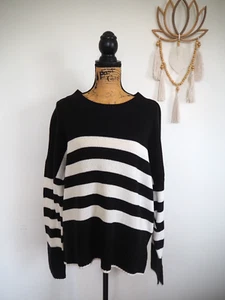 Black & White Striped Side Slit Knit Long Sleeve Pullover Sweater Size XXL NWT - Picture 1 of 10