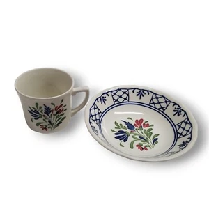 Ironstone Cup Saucer Set Teacup Johnson Brothers Provincial Floral Flowers Tea - Picture 1 of 16