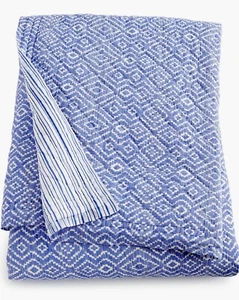 RARE 3-Pc John Robshaw Queen Tortosa Reversible Quilt Set Blue Geometric-Stripes - Picture 1 of 8