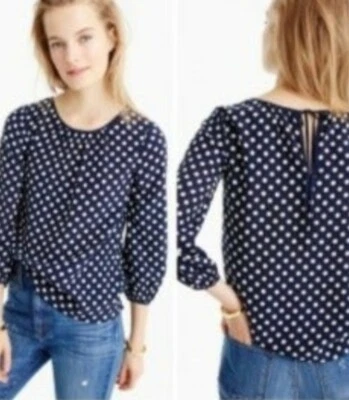 J. Blusa Top Crew Talla 4 Pequeña Lunares Manga Larga NUEVA NUEVA CON ETIQUETAS Azul Marino Foto 1 de 4