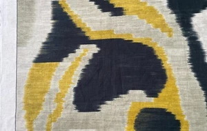 DEDAR Artwork Central Asian hand print linen black mustard Italy remnant new - Picture 1 of 1