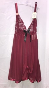 Printed Mesh Babydoll with Embroidered Lace Cups & Thong 2650BDx Plus Size 1X - Picture 1 of 2