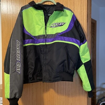 Jaqueta de Snowmobile Vintage 1990’s Arctic Cat Tamanho Grande Verde/Roxo/Preto - Imagem 1 de 4