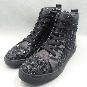 Steve Madden Headlines Studded High Top Sneakers Black Rhinestone Mens 10M - Picture 1 of 13