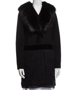 Vera Wang Wool Blend Black Detachable Faux Fur Collar Pockets Detail Sz L NWT - Picture 1 of 13