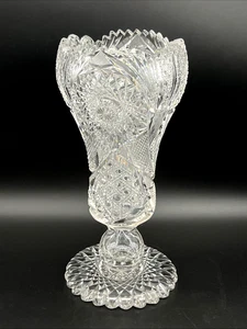 Jarrón antiguo de vidrio cortado ABP 11 3/4" con vástago de perilla facetada - Libbey en blanco - Imagen 1 de 23