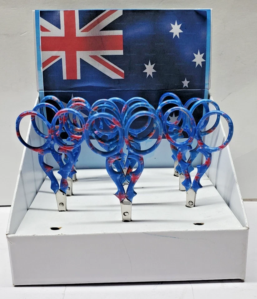 Lot of 10 Australian Flag Embroidery Scissors with Display Stand – Blue Union Ja - Image 1 of 1