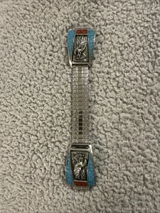 Vintage 70’s Navajo Eagle Turquoise And Red Coral Watch Band - Picture 1 of 6