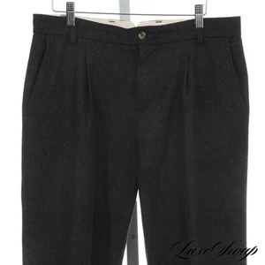 De Bonne Facture Made France Dark Charcoal Soft Flannel Melange Pleat Pants 48 - Picture 1 of 7