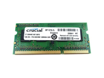 CRUCIAL 1GB DDR3 PC3-8500 1066MHZ CL7 LAPTOP MEMORY MODULE CT12864BC1067.8SFD - Image 1 of 2