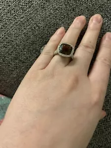 14K White Gold Lady's Ring w/ Smoky Quartz Center Stone And Diamonds - Picture 1 of 5