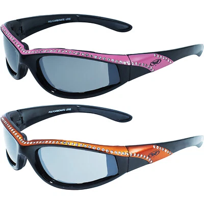 2 óculos de sol femininos Global Vision Marilyn 11 lentes espelhadas listras rosa + laranja - Imagem 1 de 4