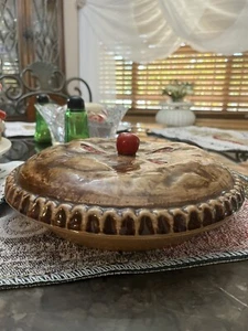 Vintage Cherry Motif Pie Holder Server Glazed Dish And Lid 9"  - Picture 1 of 5
