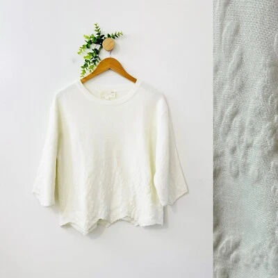 Suéter J.O.A Los Angeles Crema Manga 3/4 Tejido Ligero Dobladillo Festoneado Talla M Foto 1 de 4