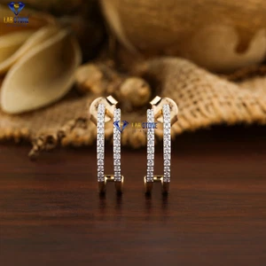 0.22 TDW Round Lab Grown Diamond Unique Earring 18k Yellow Gold - Picture 1 of 5