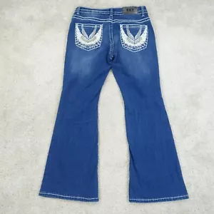 Sky Jeans Damen Größe UK 10 11/12 Hose blau ausgestellt Engelsflügel Glitzer Taschen Y2K - Bild 1 von 11