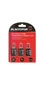 Juego de candados para equipaje Blackspur 3 piezas cerraduras combinadas de 3 dígitos 20 mm seguridad de viaje - Imagen 1 de 4