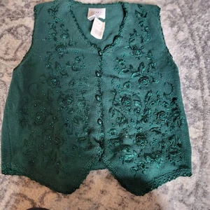Vintage Jenny Damen Large grün Ramie Baumwolle Perlen bestickt Pullover Weste L neu mit Etikett - Bild 1 von 6