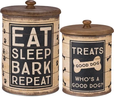 Dog Pet Rustic Treat Tin Canister Set - Treat Holder Canister, Set of 2 NEW - Image 1 of 4